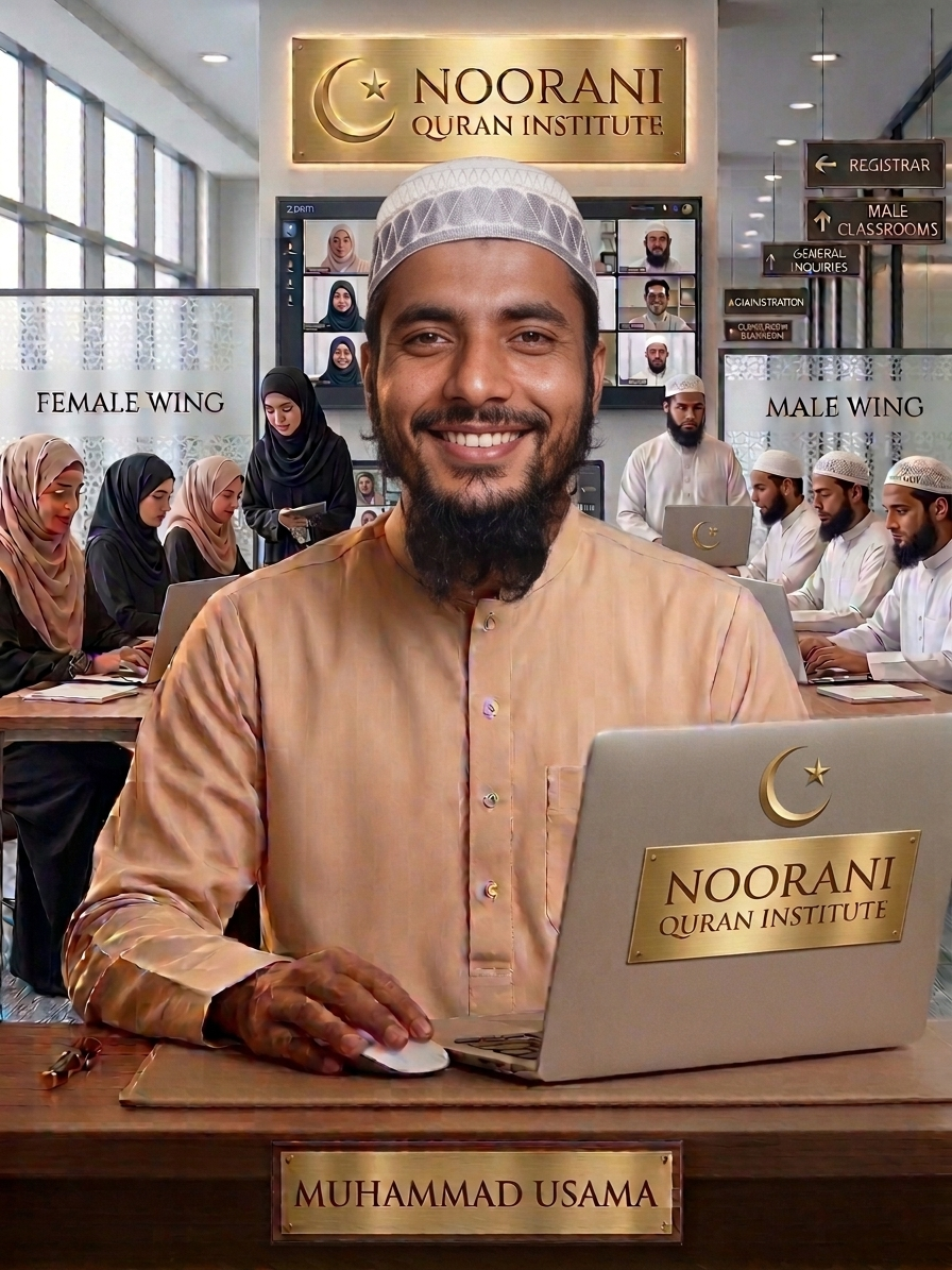 Online Quran lesson in progress —    ║
              ║         teacher and student via video call